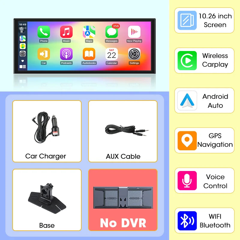 Dashcam 4K CarPlay Écran Rotatif 10,26 Pouces