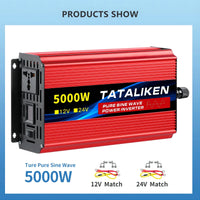 Convertisseur 12V 220V Voiture Pur Sinus 1000 à 6000 W Onduleur 12 V 24 V
