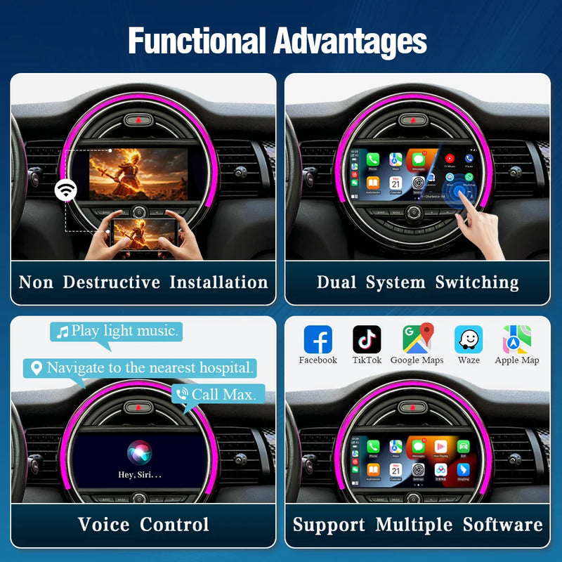 Boîtier CarPlay Sans Fil Android Auto Mini Cooper R55 R56 R57 R58 R60 R61 F54 F55 F56 Clubman Countryman