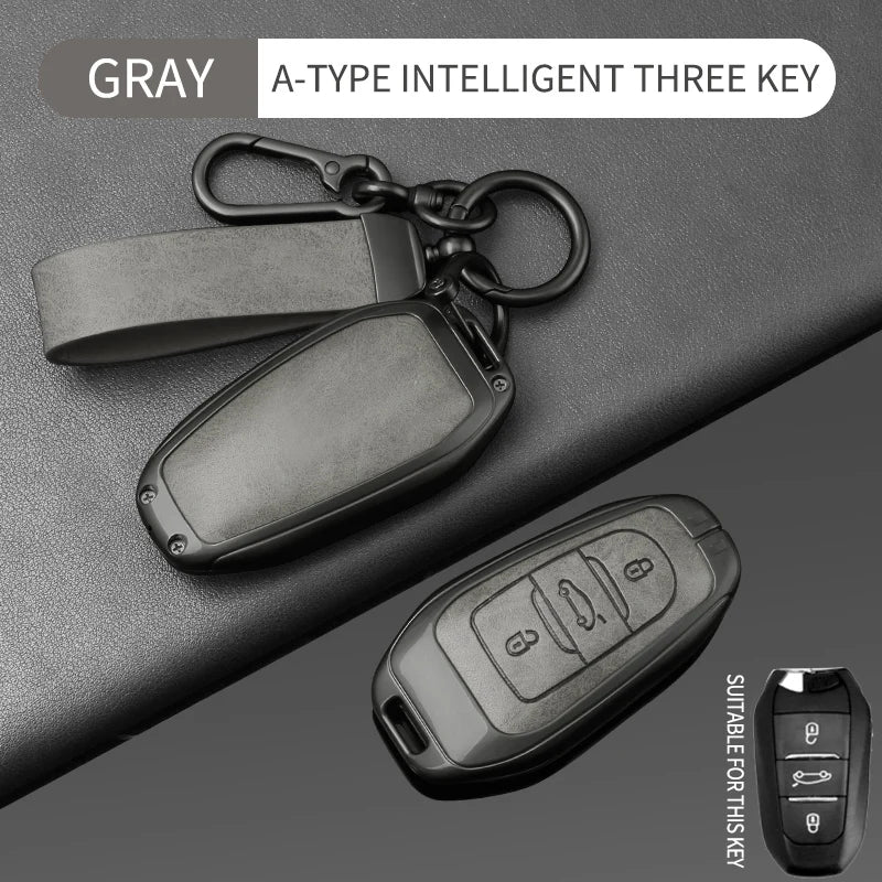 Étui de Protection Clé Peugeot 208 308 3008 Citroën C3 C5 Aircross DS Alliage de Zinc et Cuir