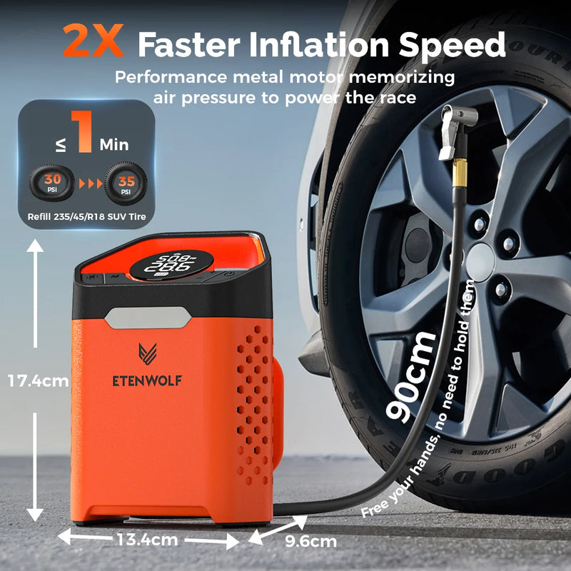 Gonfleur de Pneu ETENWOLF V3 160 PSI Compresseur Portable 7800 mAh