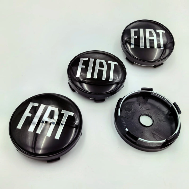 Cache-Moyeux Fiat 60mm Emblème Argent et Noir — vue de trois quarts