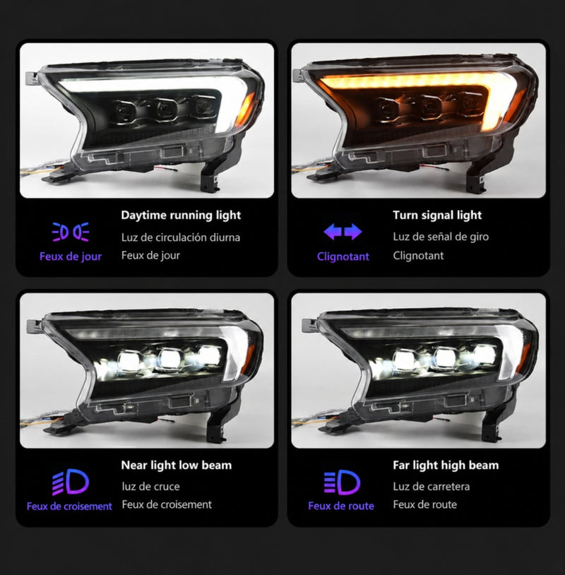 Phares LED Ford Ranger T7 2016-2021 Everest Paire Avant Éclairage de Jour DRL