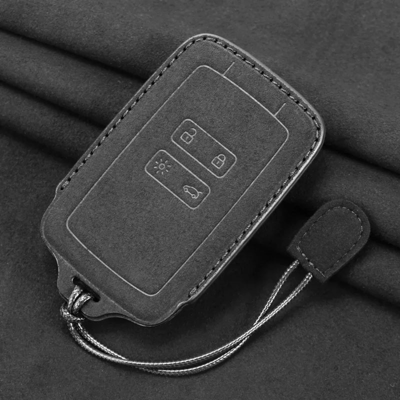 Étui de Protection Clé Renault Carte Simili Daim Anthracite avec Dragonne