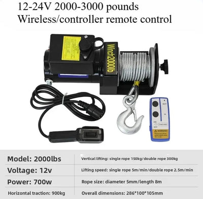 Treuil Électrique 2000 3000 lbs Sans Fil 12V 24V