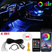 Kit Éclairage d'Ambiance LED RGB Intérieur Voiture Fibre Optique Télécommande