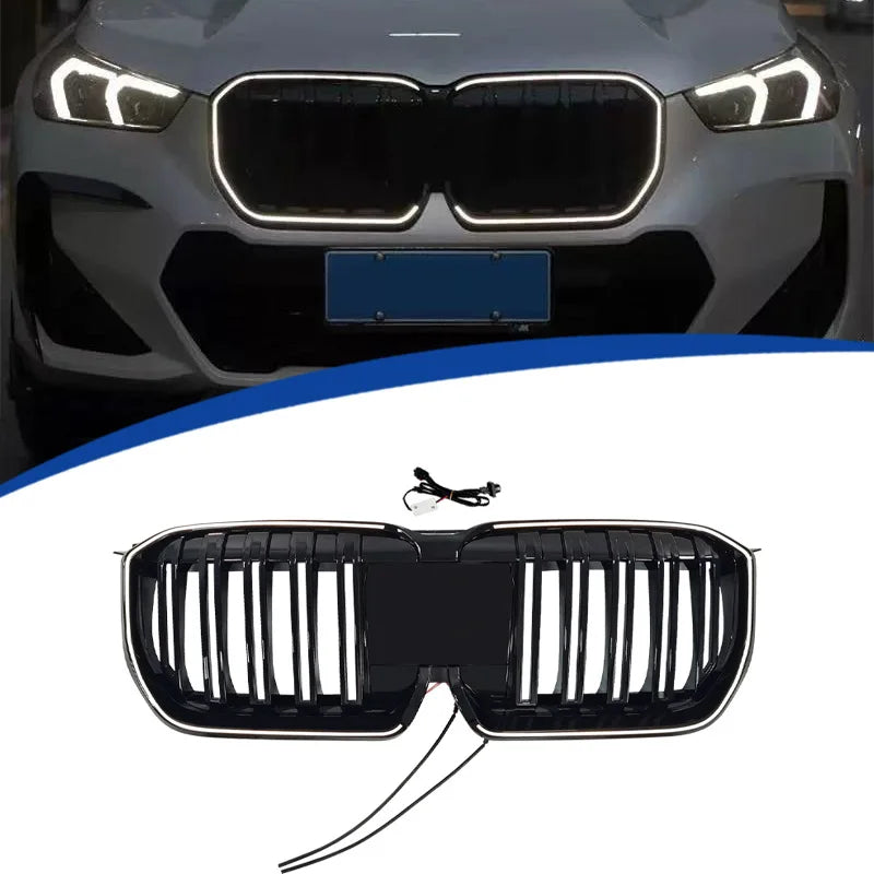 Calandre LED Lumineuse BMW X1 U11 U12 2023-2025 Double Lattes Noir Brillant