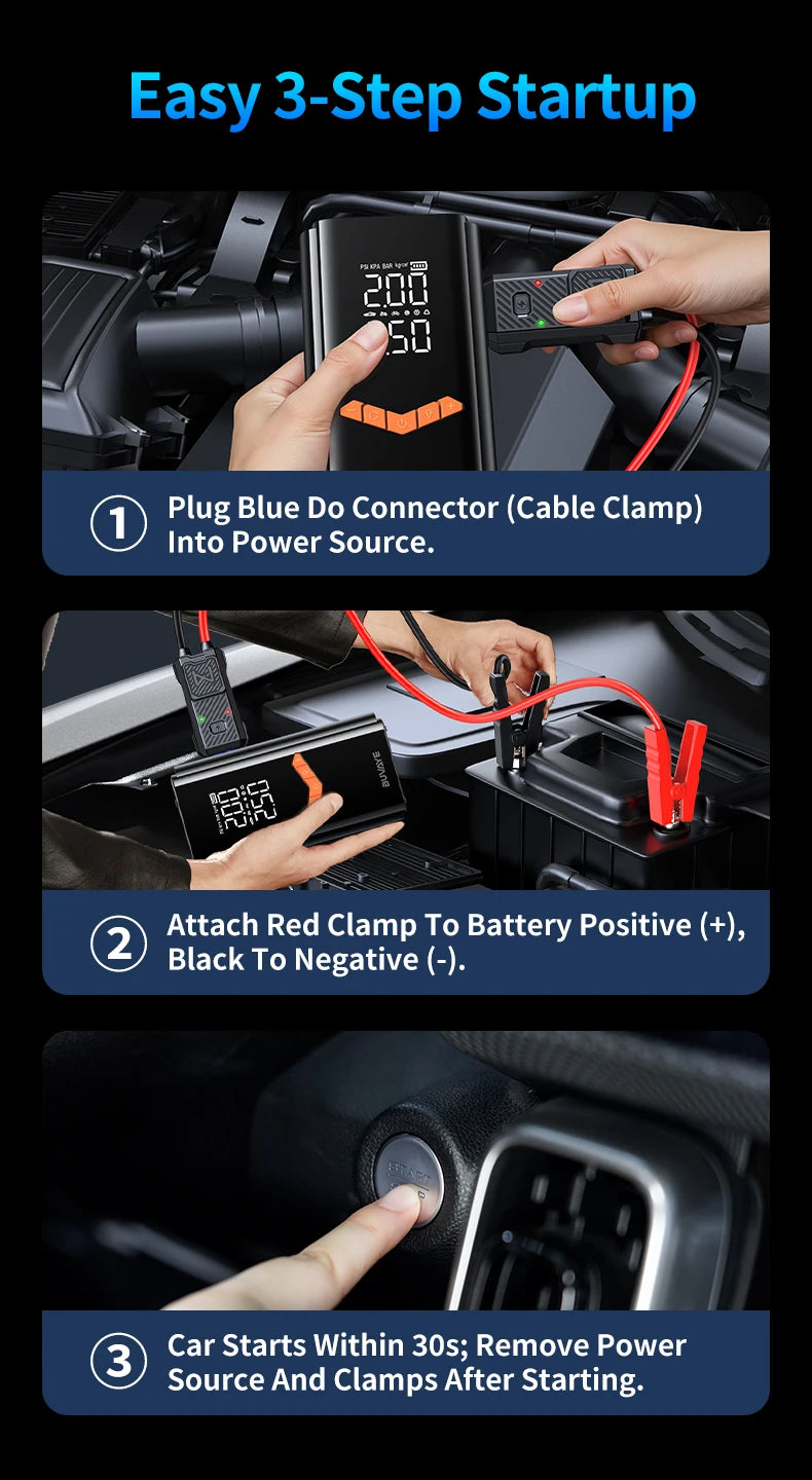 Booster de Batterie Voiture 4 en 1 avec Compresseur 150 PSI 25 L/min