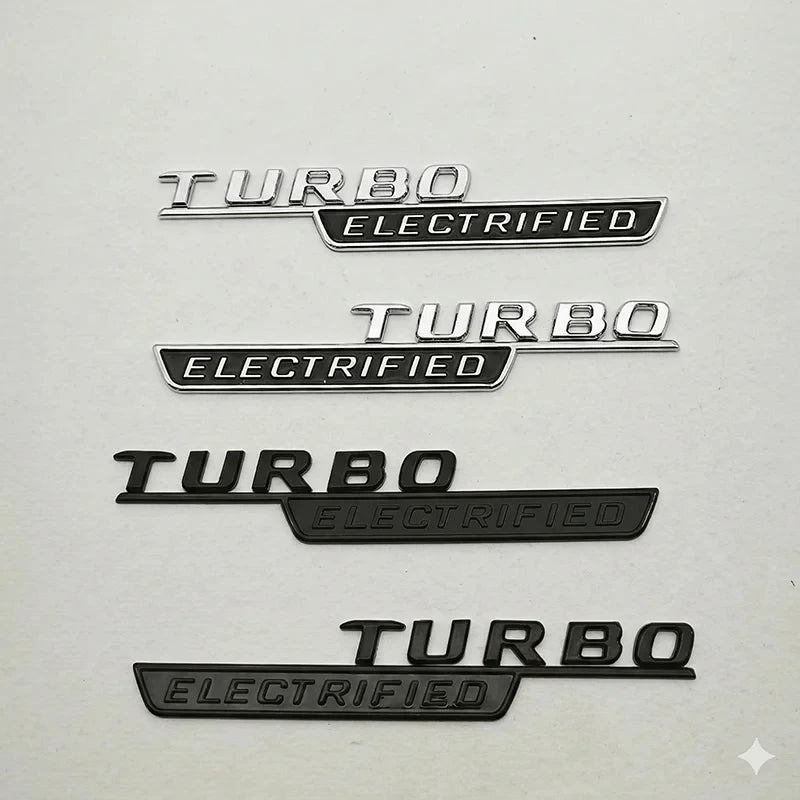 Emblèmes Turbo Electrified Mercedes AMG C63 W206, Lot de 2, Noir Brillant ou Chrome, 15,2 cm