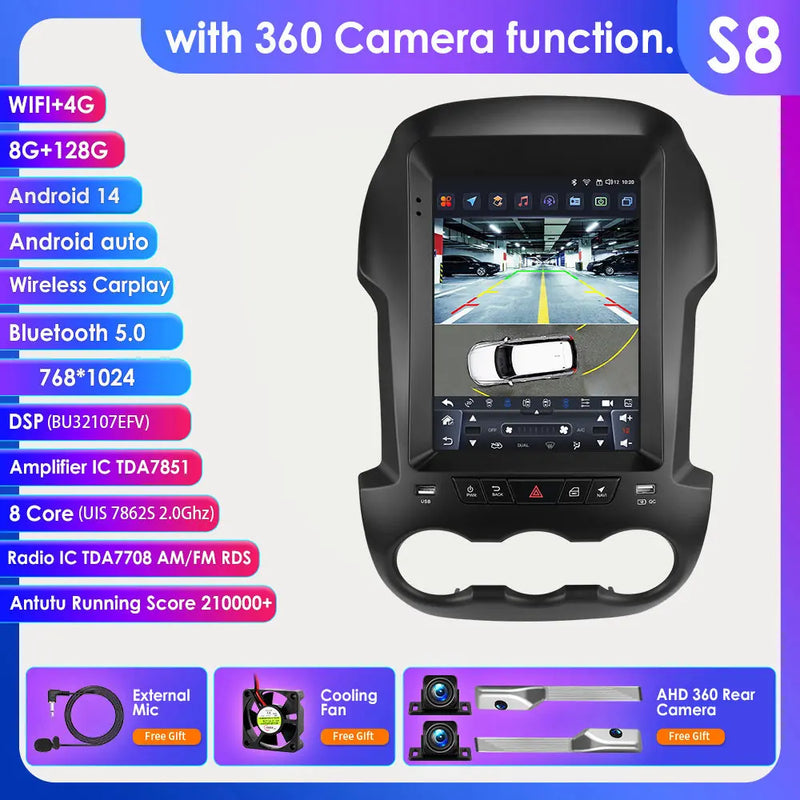 Autoradio Android Ford Ranger 2012-2015 Écran Vertical 9,7 Pouces CarPlay Sans Fil GPS DSP