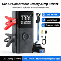 Booster de Batterie Voiture 2500A 4 en 1 Compresseur 150 PSI