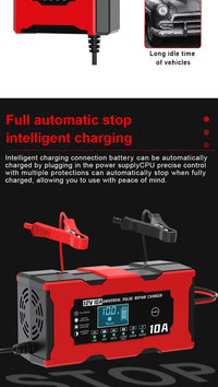 Chargeur de Batterie Voiture 12V 10A Intelligent LiFePO4 AGM Gel