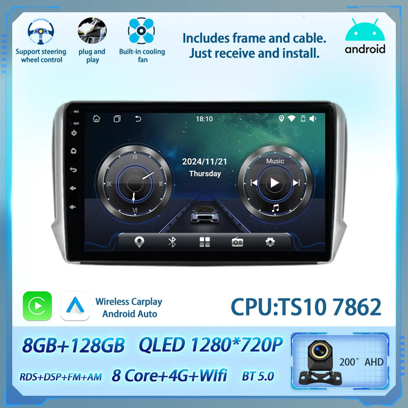 Autoradio CarPlay Peugeot 208 2008 2012-2018 Android Écran Tactile