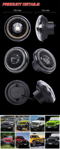 Phare Rond LED 7 Pouces Land Rover Defender Lada Niva Uaz Hunter 4x4 Anneau Halo Feu de Route Unité