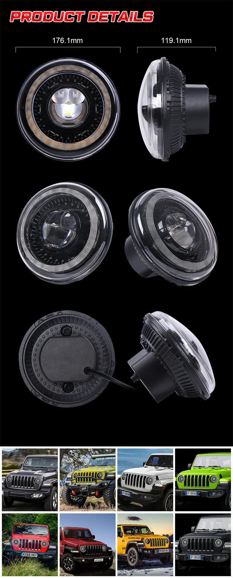 Phare Rond LED 7 Pouces Land Rover Defender Lada Niva Uaz Hunter 4x4 Anneau Halo Feu de Route Unité