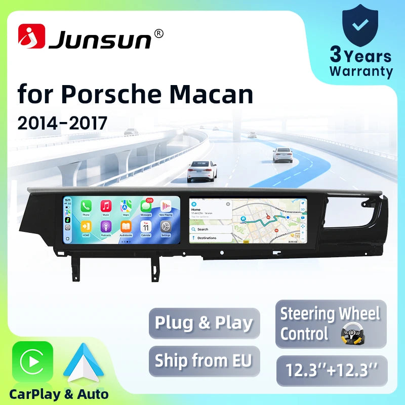 Autoradio Double Écran 12,3 + 12,3 Pouces Porsche Macan 2014-2017 Android CarPlay Sans Fil GPS