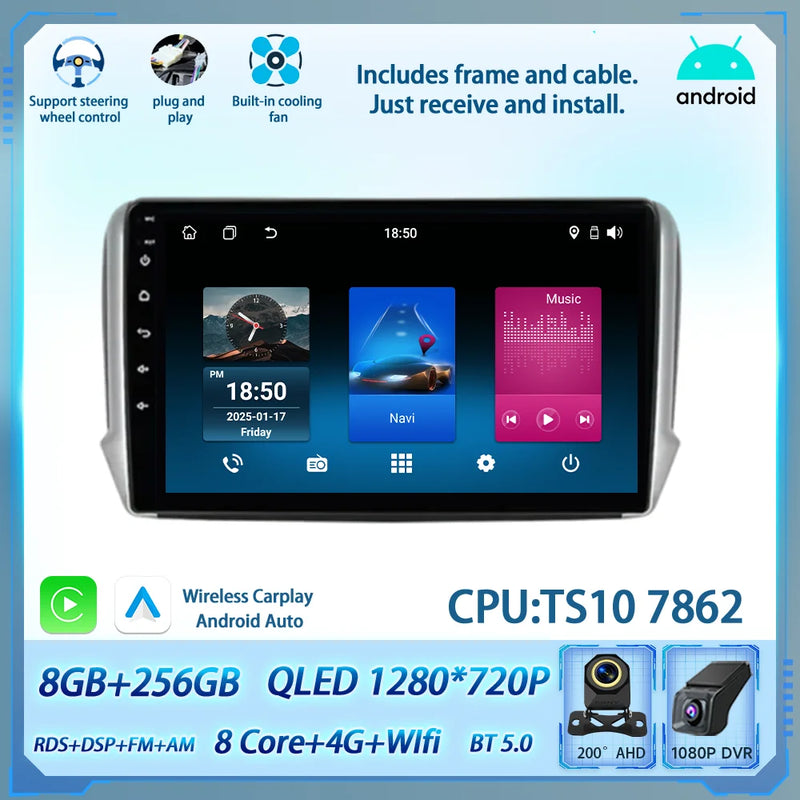Autoradio CarPlay Peugeot 208 2008 2012-2018 Android Écran Tactile