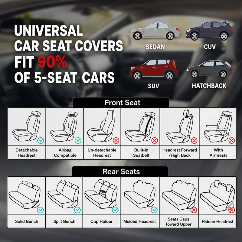 Housses de Siège Cuir PU Hyundai Tucson Kona i20 i30 i10 Santa Fe Bayon Nexo 5 Places Airbag Compatible Imperméables