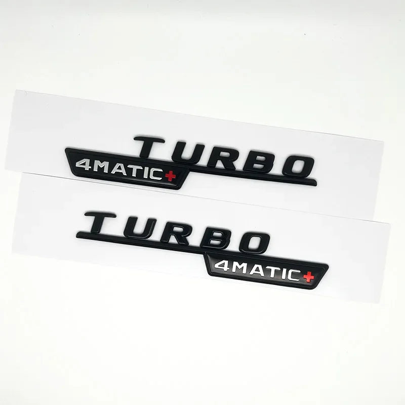 Emblèmes Turbo 4Matic Mercedes d'Aile, Paire A45, CLA45, GLA45, GLE53, Noir Brillant ou Chrome