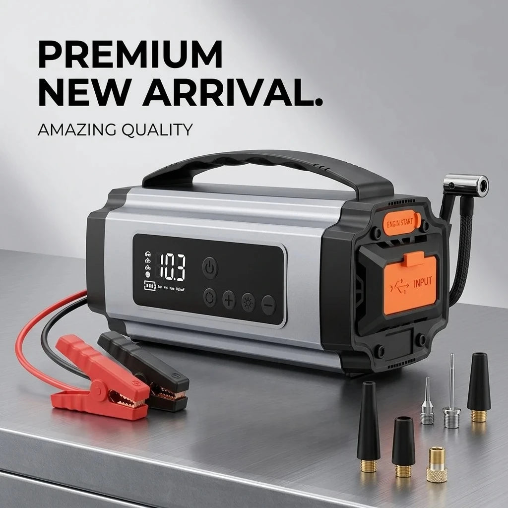 Booster de Batterie Voiture 12V avec Compresseur 150 PSI Écran Numérique