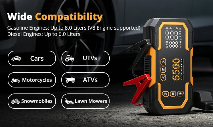 Booster de Batterie Voiture 6500A avec Compresseur 150 PSI 3 en 1