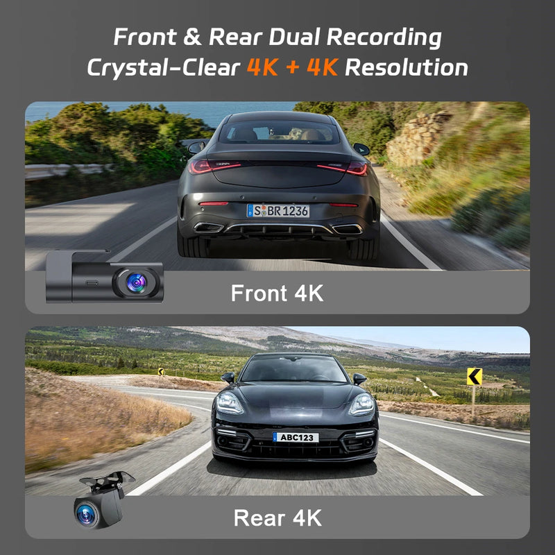 Dashcam 4K UHD Wi-Fi avec GPS, Caméra de Recul 4K en Option, Vision Nocturne et Surveillance de Stationnement 24 h