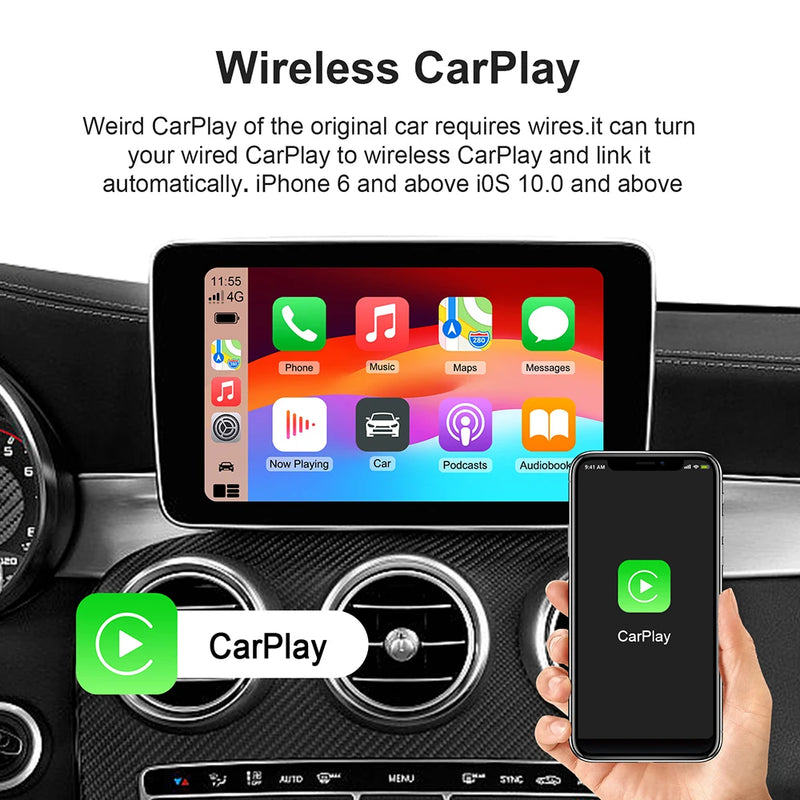 Boîtier CarPlay Android Auto Sans Fil AI Box Android 13 Bluetooth 5.0 GPS