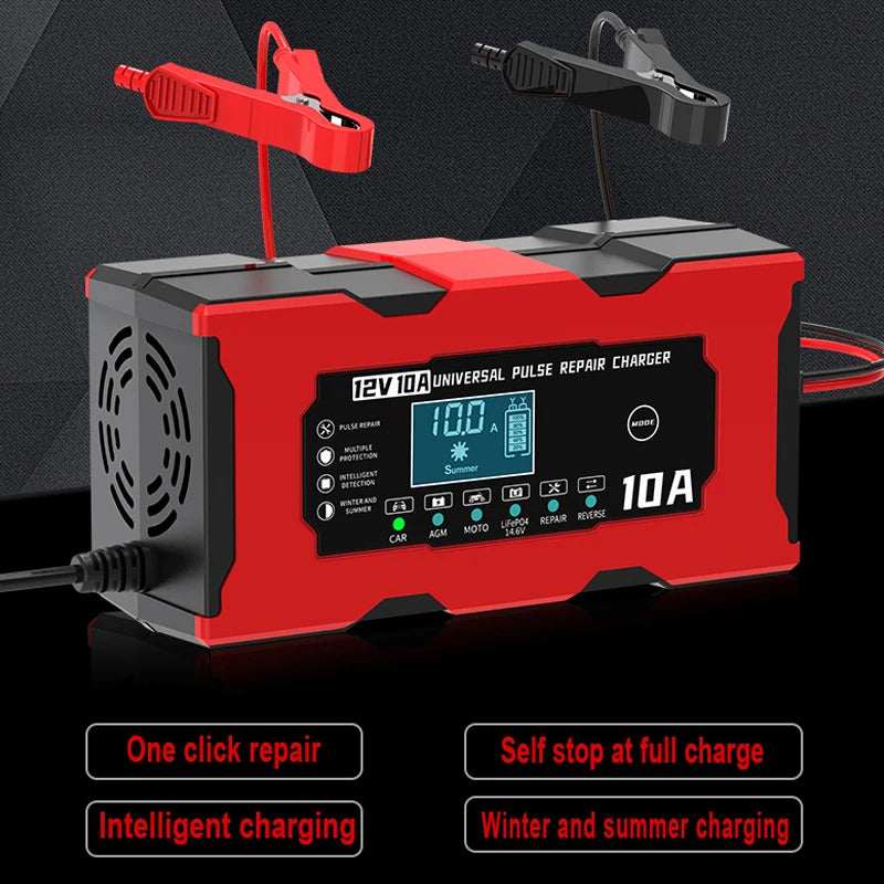Chargeur de Batterie Voiture 12V 10A Intelligent LiFePO4 AGM Gel