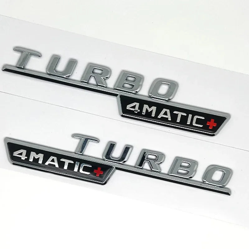 Emblèmes Turbo 4Matic Mercedes d'Aile, Paire A45, CLA45, GLA45, GLE53, Noir Brillant ou Chrome