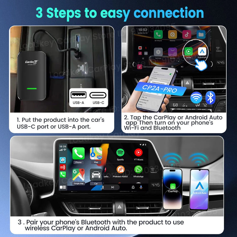 Boîtier CarPlay CarlinKit CP2A Pro Sans Fil Android Auto Wi-Fi 5 GHz