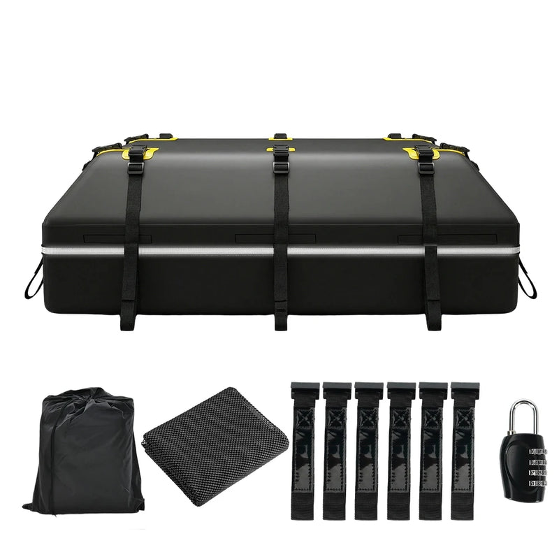 Sac de Toit de Voiture Étanche 132x100x43 cm Coffre Souple avec Serrure à Code