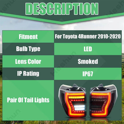 Feux Arrière LED Toyota 4Runner 2010-2023 Paire Fumée