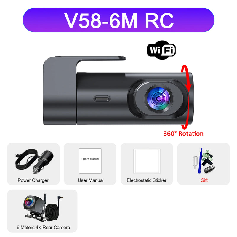 Dashcam 4K UHD Wi-Fi avec GPS, Caméra de Recul 4K en Option, Vision Nocturne et Surveillance de Stationnement 24 h