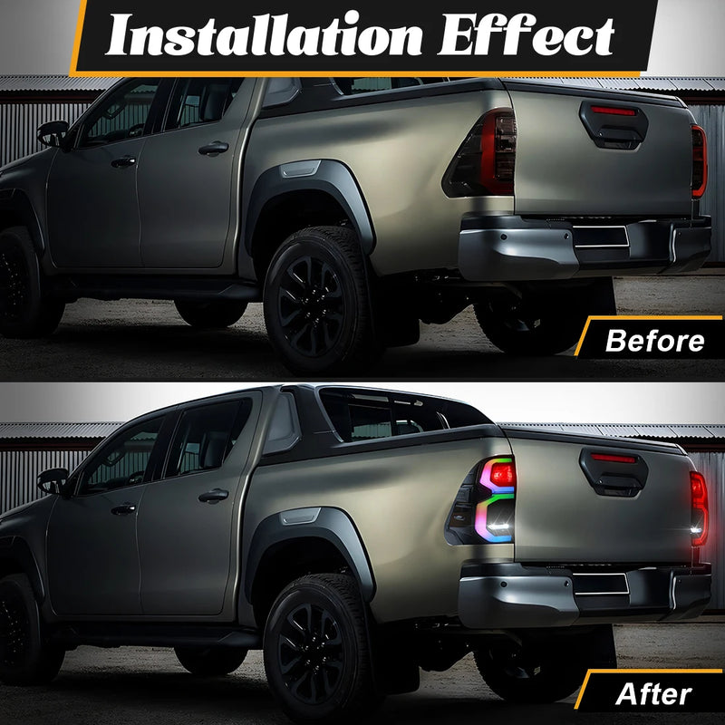 Feux Arrière LED RGB Toyota Hilux 2015-2024 Commandés par Application, Paire Gauche et Droite