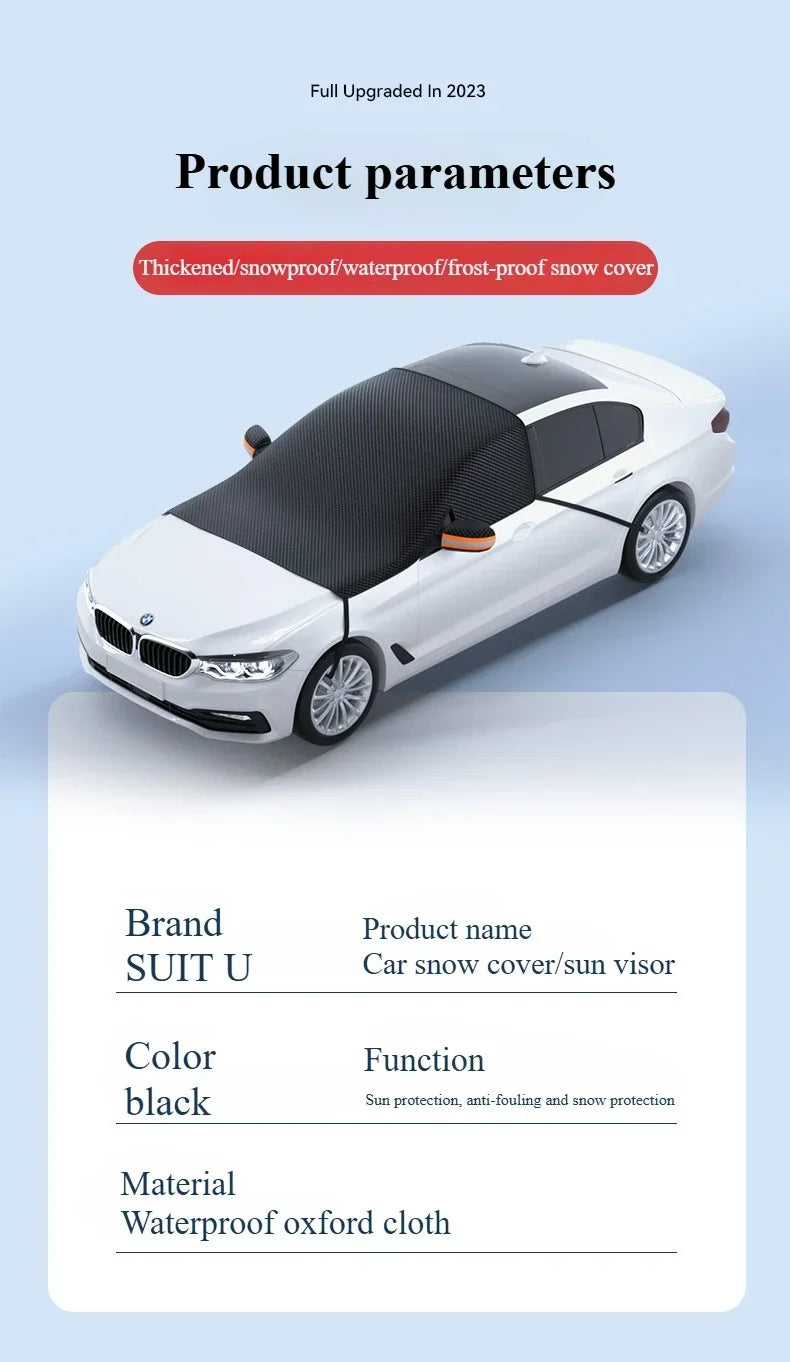 Housse Pare-Brise Voiture Hiver Noire Oxford Magnétique 253 x 117 cm