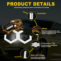 Hexagonale Angel-Eyes-LED-Ringe Bluetooth RGB 60 bis 90 mm
