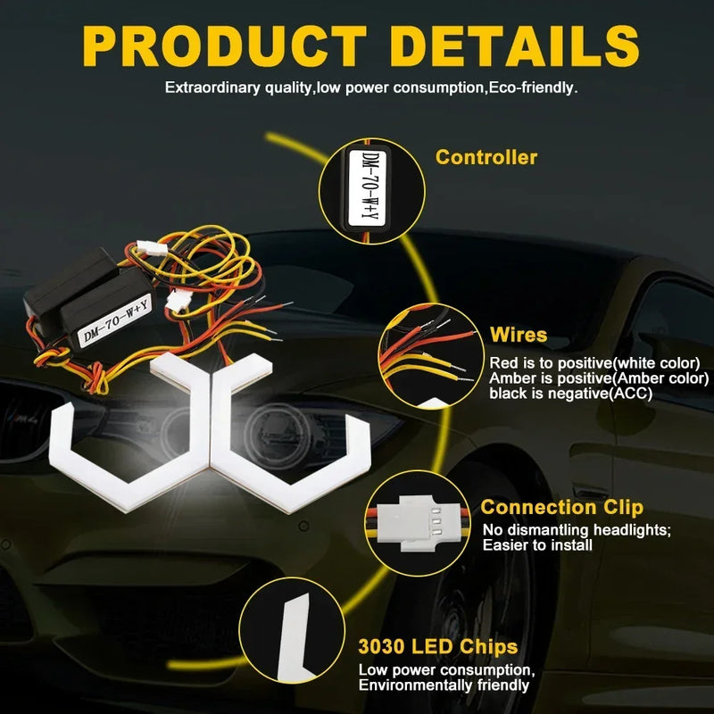 Hexagonale Angel-Eyes-LED-Ringe Bluetooth RGB 60 bis 90 mm