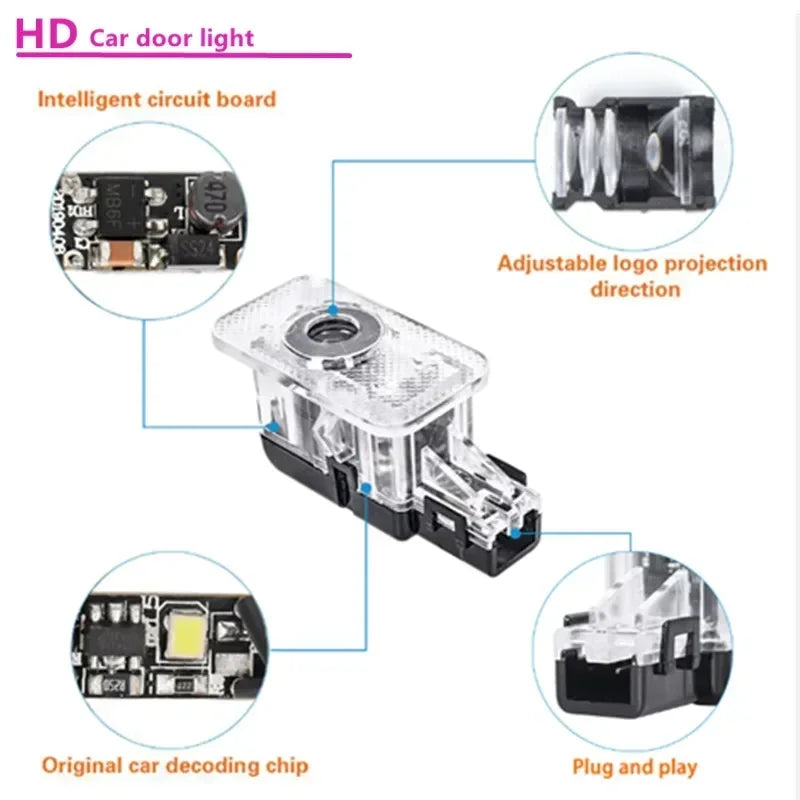 Projecteur Porte Volvo V60 2013-2024 LED, Lot de 2, 8 Motifs, Remplacement Direct