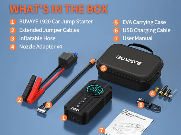 Booster de Batterie Voiture 6000 à 10000 mAh avec Compresseur d'Air