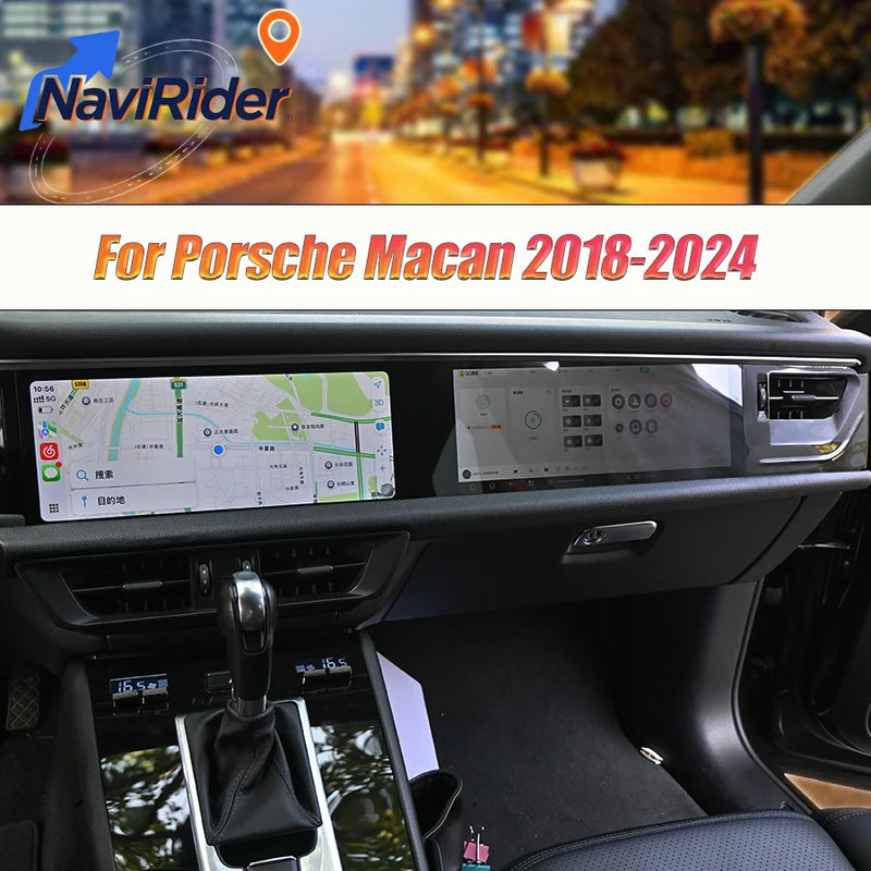 Autoradio Double Écran 12,3 + 12,3 Pouces Porsche Macan 2018-2024 Android CarPlay GPS 4G