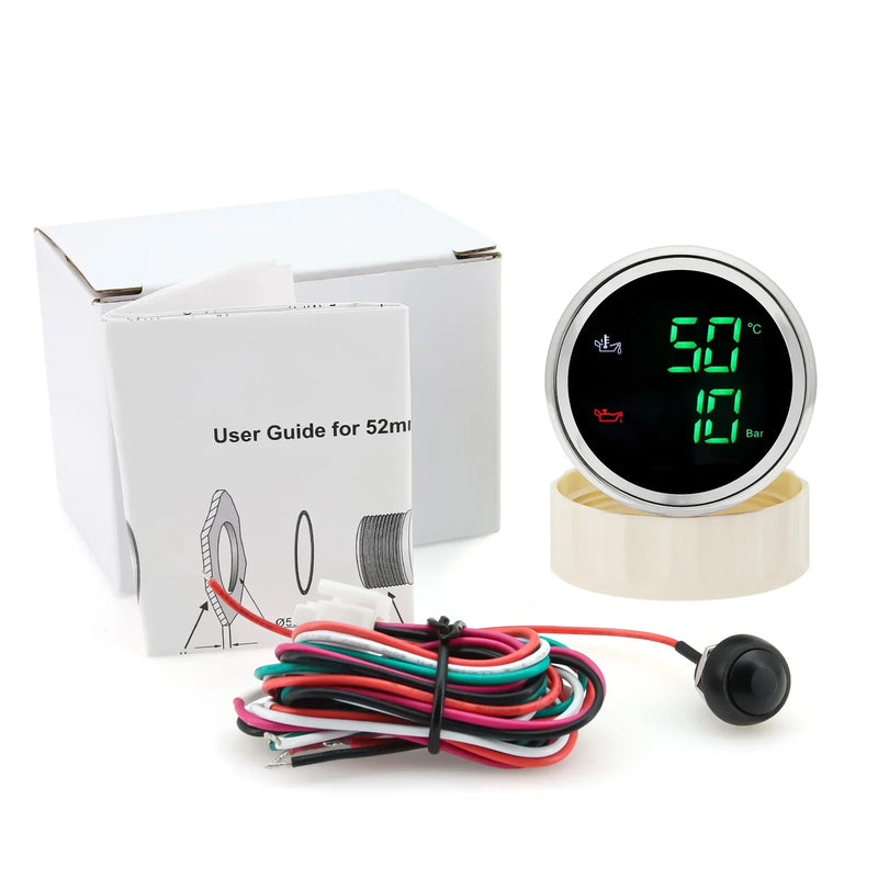 Jauge 52 mm Température et Pression d'Huile LED 2 en 1