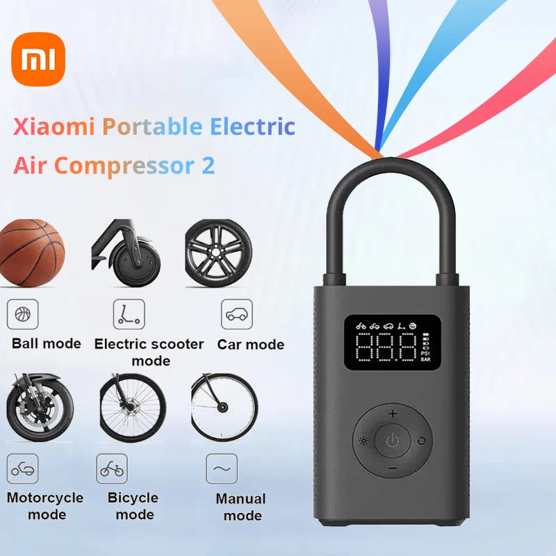 Gonfleur de Pneus Électrique Portable Xiaomi Compresseur d'Air 2 avec Écran Numérique et 6 Modes