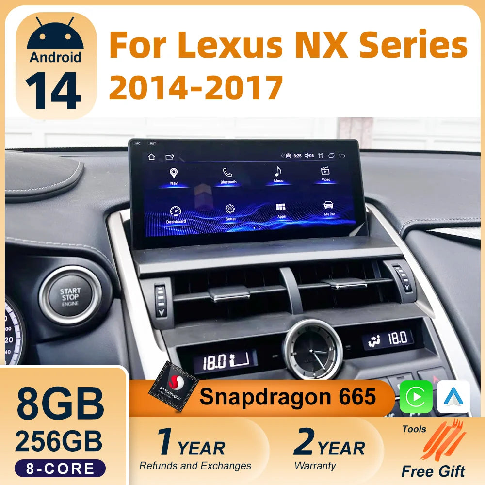 Autoradio Android 14 Lexus NX 200 200t 300h 2014-2021 Écran 10,25 Pouces CarPlay DSP GPS