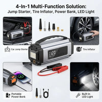 Booster de Batterie Voiture 12V avec Compresseur 150 PSI Écran Numérique