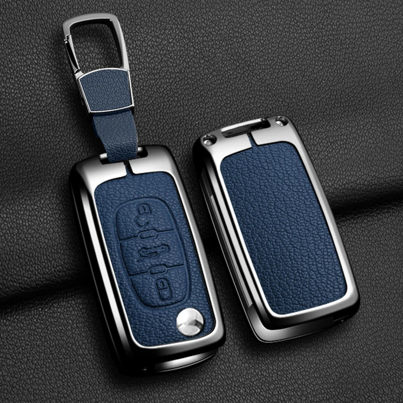 Étui de Protection Clé Peugeot Citroën Cuir et Alliage 207 307 308 407 607 807 C2 C3 C4 C5 C6 C8