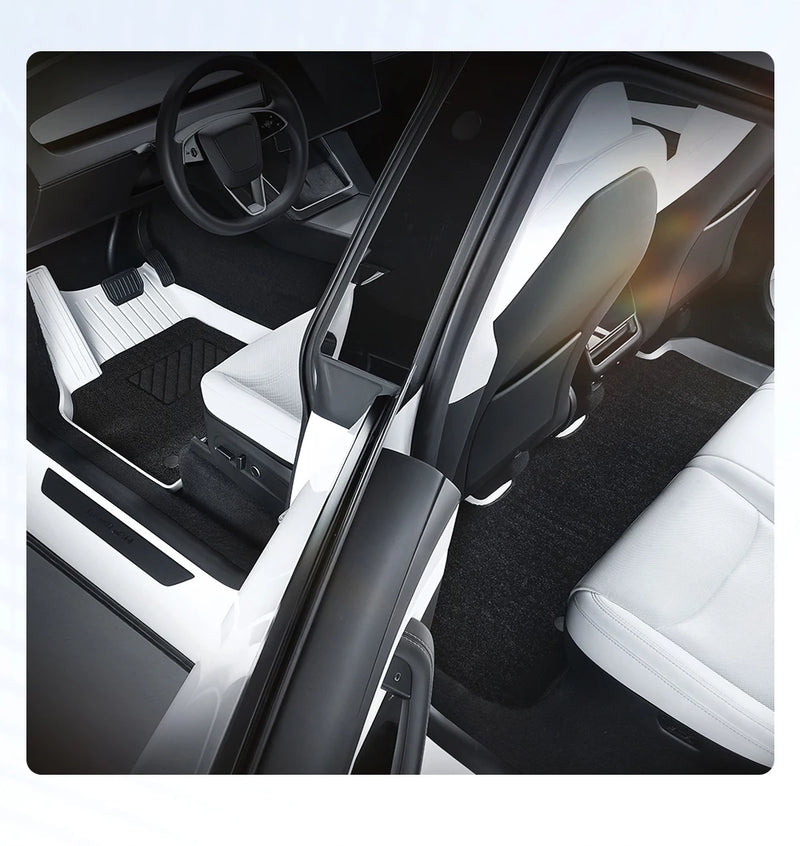 Tapis de Sol Tesla Model Y Juniper 2025-2026 TPE Blanc Moquette Noire