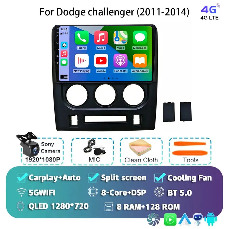 Autoradio Android 16 Dodge Challenger 2011-2014 Écran QLED CarPlay GPS Caméra DVR
