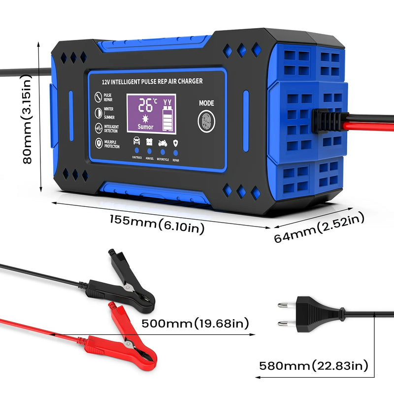 Chargeur de Batterie Voiture 12V 6A Intelligent à Impulsions