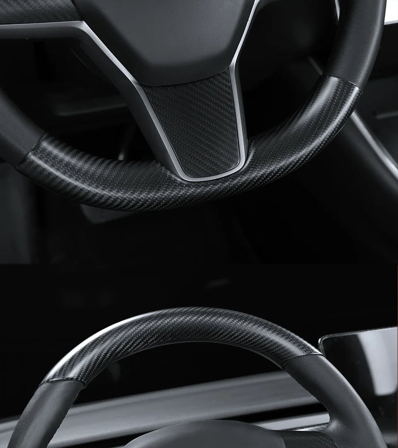 Couvre Volant Tesla Model 3 2017-2023 et Model Y 2020-2024 en Fibre de Carbone, Partie Haute ou 2 Pièces