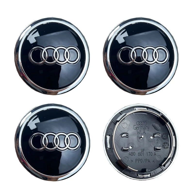Cache-Moyeux Audi A3 A4 A6 60mm 61mm 68mm 69mm — vue de trois quarts